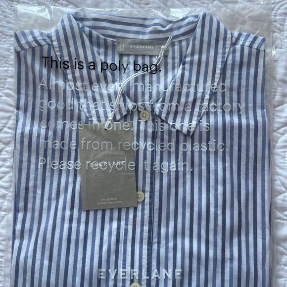 Everlane Blue And White Striped Cotton Collared The Woven PJ Top Small NWT - Picture 9 of 11